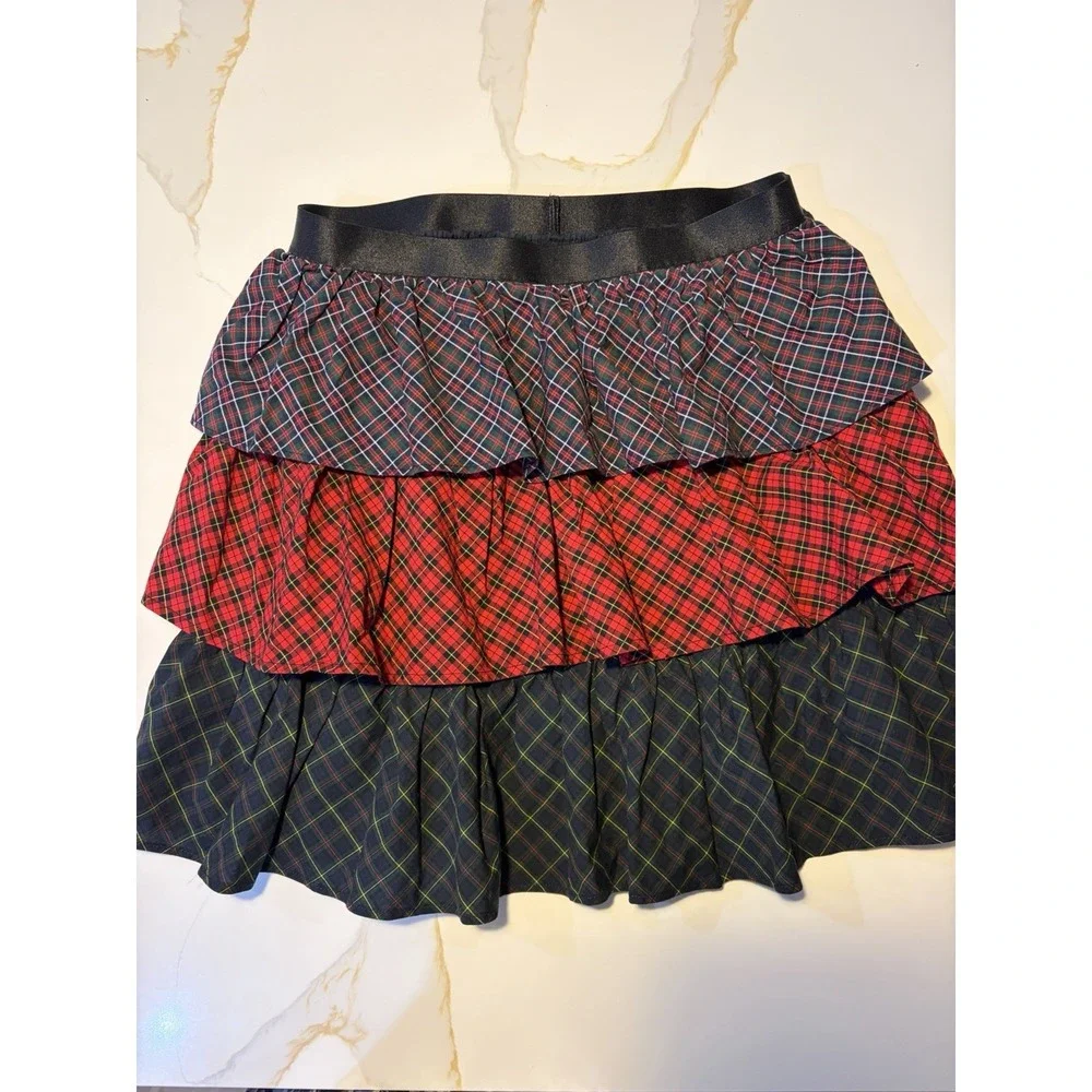 Polo Ralph Lauren Girls Plaid Tiered Ruffle Skirt Size L 12-14 Preppy Holiday